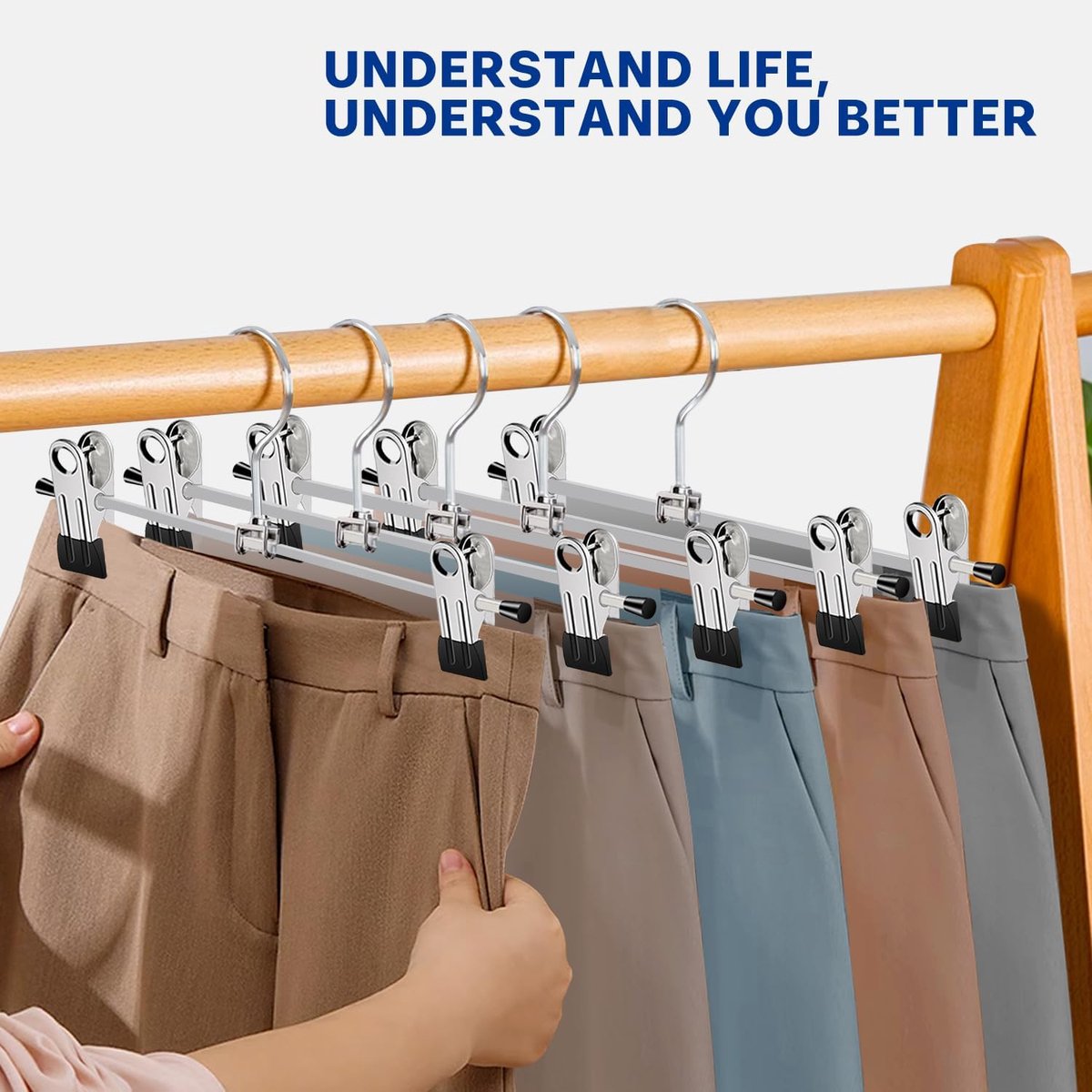 Clothes Hangers - 20 Pieces - Trouser Hangers - Trouser Hangers with Clips - Garment Hangers - Skirt Hangers - Non-Slip Hanger with Clips - Clothes Rack/Coat Rack/Jacket/Trouser Hanger - Space-Saving - Adjustable Clip Hangers - For Trousers Skirts So
