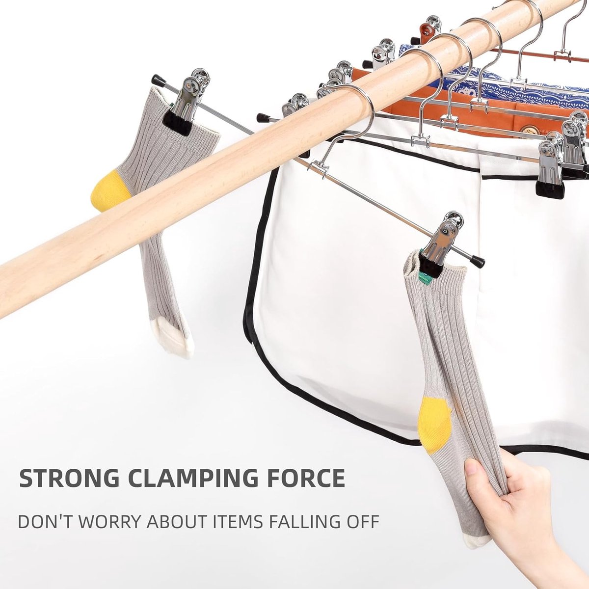 Clothes Hangers - 20 Pieces - Trouser Hangers - Trouser Hangers with Clips - Garment Hangers - Skirt Hangers - Non-Slip Hanger with Clips - Clothes Rack/Coat Rack/Jacket/Trouser Hanger - Space-Saving - Adjustable Clip Hangers - For Trousers Skirts So