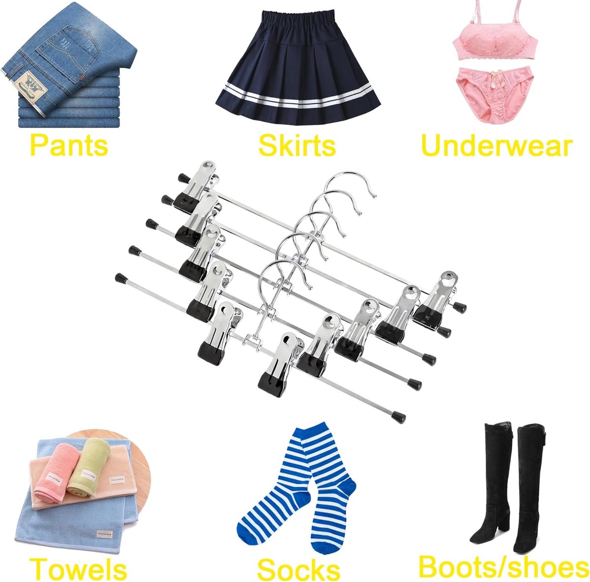 Clothes Hangers - 20 Pieces - Trouser Hangers - Trouser Hangers with Clips - Garment Hangers - Skirt Hangers - Non-Slip Hanger with Clips - Clothes Rack/Coat Rack/Jacket/Trouser Hanger - Space-Saving - Adjustable Clip Hangers - For Trousers Skirts So