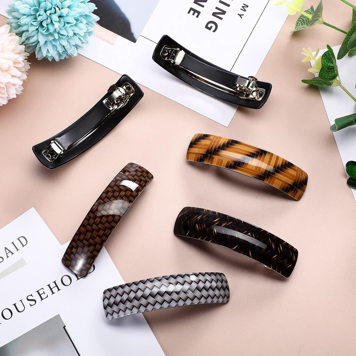 6 pieces - hair clips for women - hair clip - French vintage hair clips - retro hair clip - hair accessories - with snap fasteners - for fine and medium-thick hair - beautiful hair clips for women and girls - 6 checkered patterns