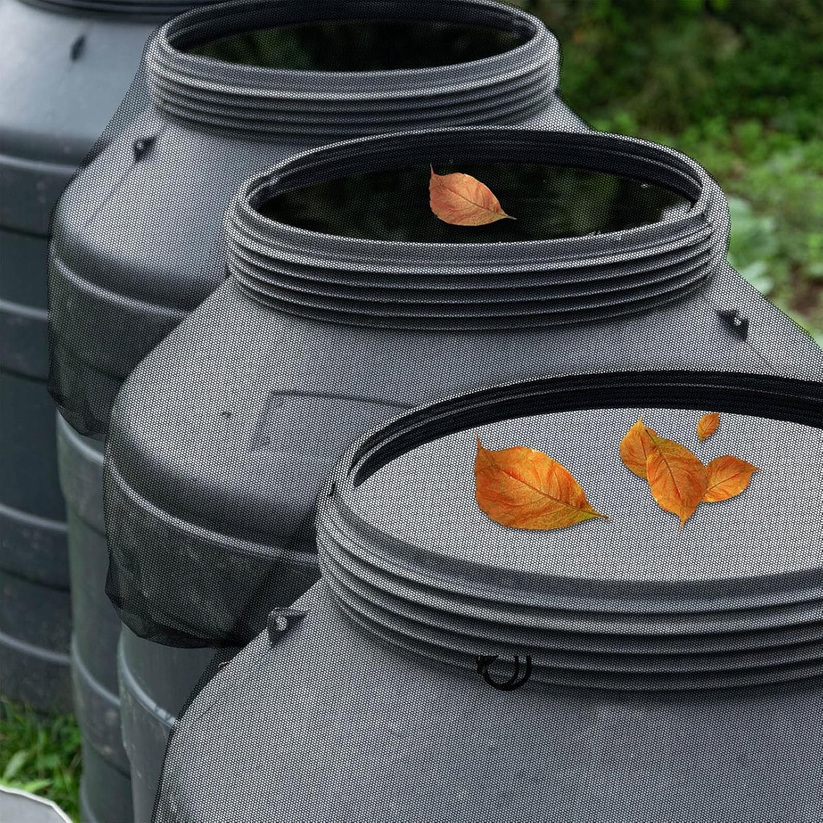 3 pieces - rain barrel cover - Rain barrel net - Protective cover for tank harvesting tools - With drawstring - Universal lid - Keeps dirt out of the rain barrel - for garden and camping, anti-rotation, anti-mosquito - 37.4 inches - Black