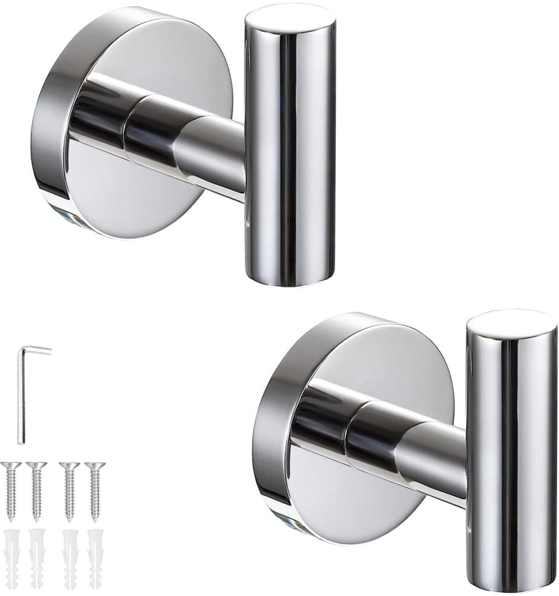 2 pieces - Towel hook - Hanging hooks - Hanging hooks - Bathroom towel hooks - Key hook - Clothes hook - Hat hook - Wall hooks - stainless steel hook - with screws - for bathroom, kitchen, garage, home, hotel, office - 5.5*6 cm - silver