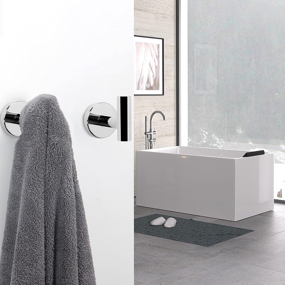 2 pieces - Towel hook - Hanging hooks - Hanging hooks - Bathroom towel hooks - Key hook - Clothes hook - Hat hook - Wall hooks - stainless steel hook - with screws - for bathroom, kitchen, garage, home, hotel, office - 5.5*6 cm - silver