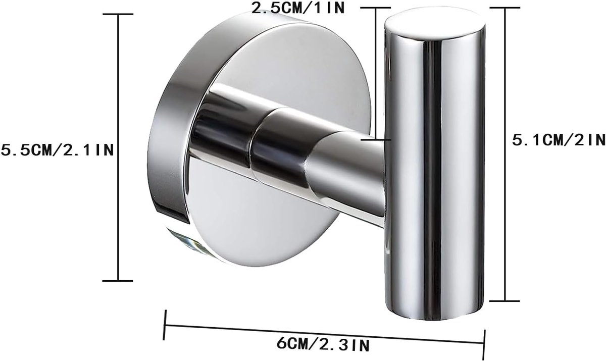 2 pieces - Towel hook - Hanging hooks - Hanging hooks - Bathroom towel hooks - Key hook - Clothes hook - Hat hook - Wall hooks - stainless steel hook - with screws - for bathroom, kitchen, garage, home, hotel, office - 5.5*6 cm - silver