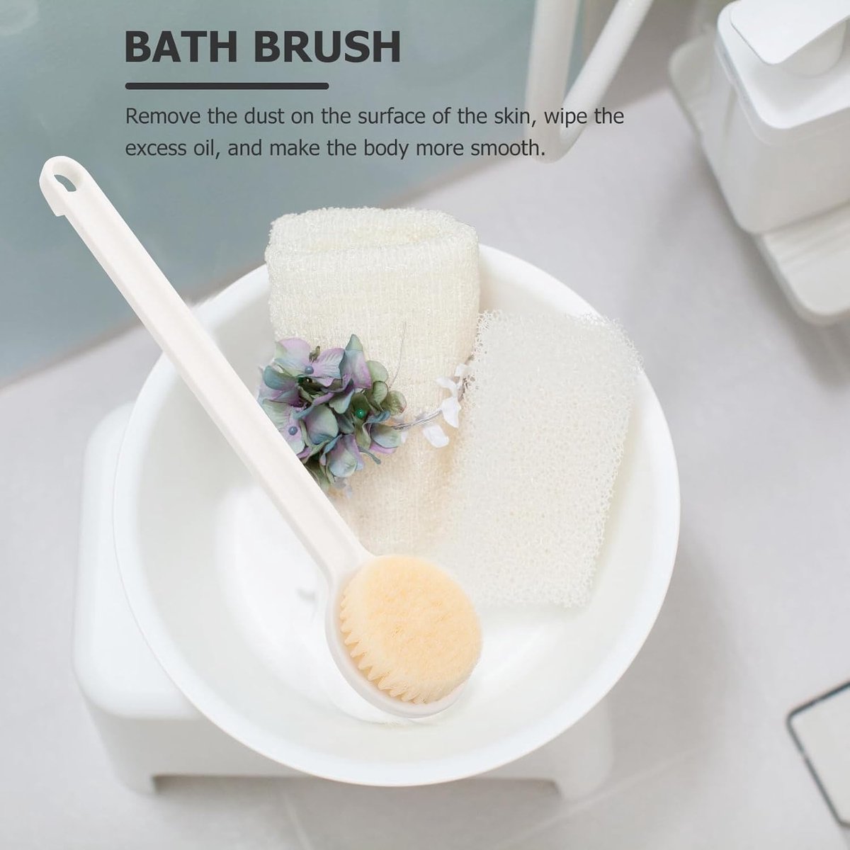 Bath brush - Back brush - Long-handled bath brush - Skin brush - Shower brushes - Bath/shower accessories - shower scrub brushes - white - PP - 37*7.5*2cm