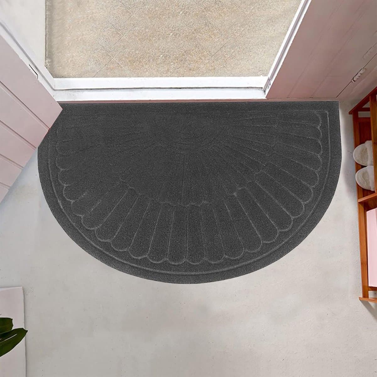 Rubber doormat Anti-slip Washable Semi-circular Dark gray 60 x 90 cm Outdoor Indoor Cleaning Mat