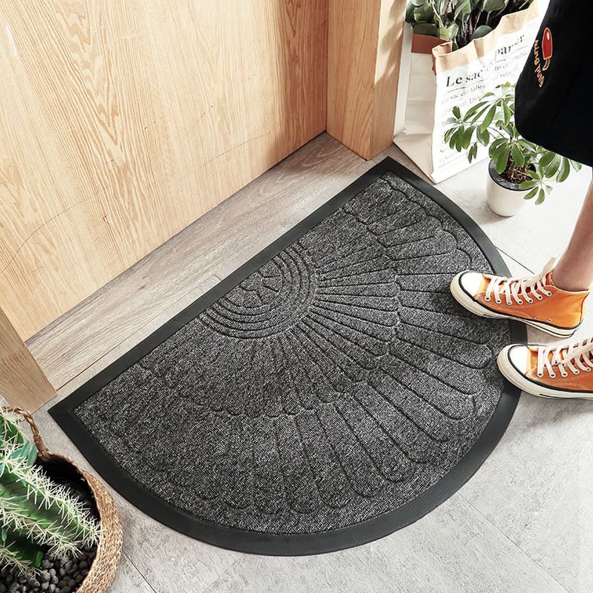 Rubber doormat Anti-slip Washable Semi-circular Dark gray 60 x 90 cm Outdoor Indoor Cleaning Mat