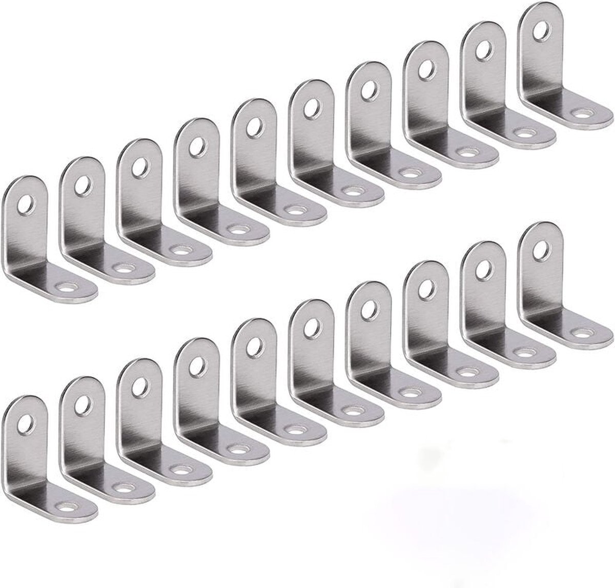 Corner connectors - 20 pieces - 30 x 30 x 16 mm - corner brackets - Reinforcement angle - Corner anchors - Stainless steel - Silver - L-shaped - 90 degree angle - with screws - for mounting table chair bookshelf