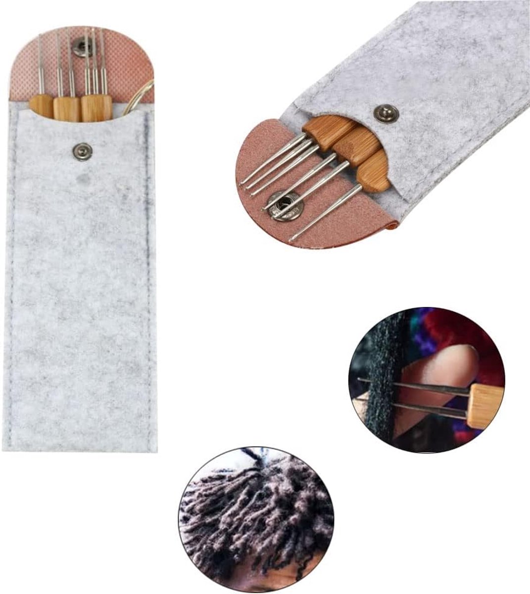 Set of 6 - Crochet needles - Dreadlocks tool - Crochet - 0.75 mm - Storage bag