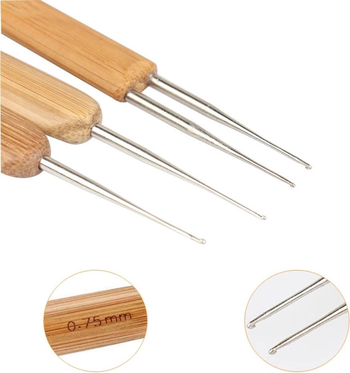Set of 6 - Crochet needles - Dreadlocks tool - Crochet - 0.75 mm - Storage bag