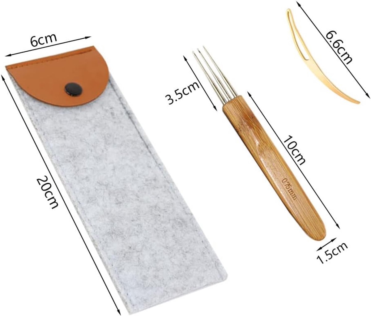Set of 6 - Crochet needles - Dreadlocks tool - Crochet - 0.75 mm - Storage bag