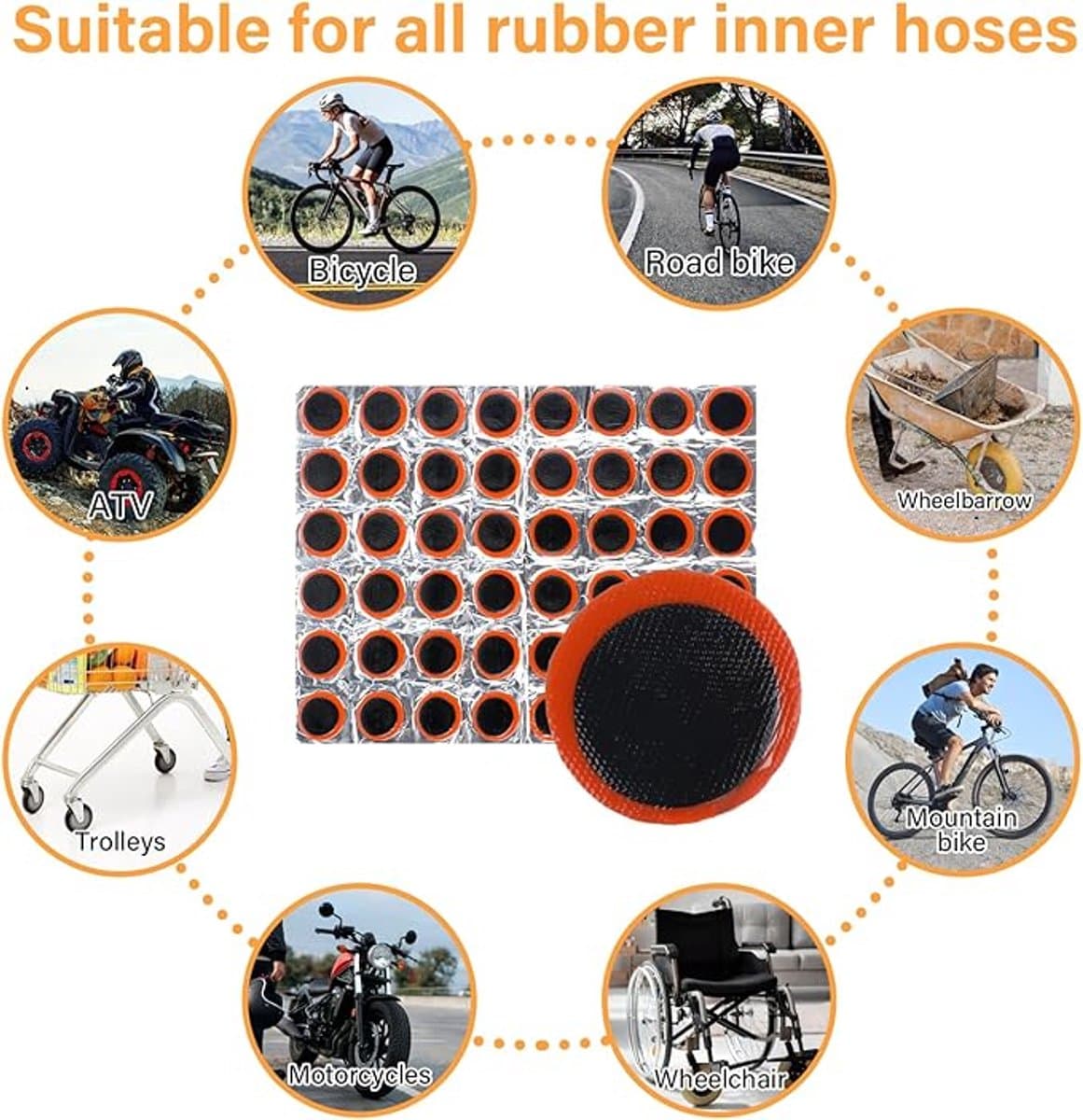 Tire Patches 96 Pieces Non-Adhesive Rubber Round Rectangular Ø 28.8 mm 34 * 24.5 mm Black