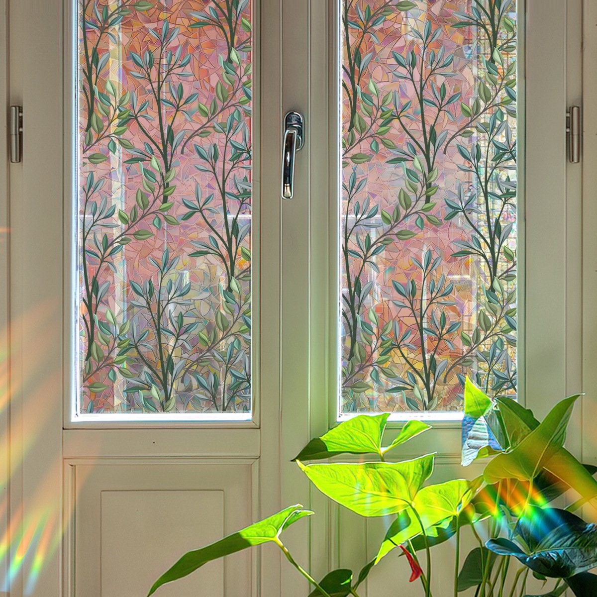 Window film - 40 x 100cm - Sun protection & insulating - Static - Static self-adhesive adhesive film - Decorative film - Stained glass - Green vines - PVC