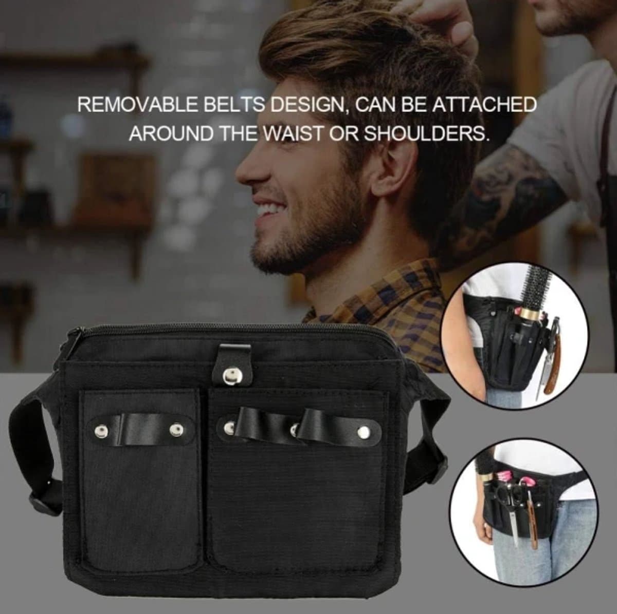 Hairdresser's Bag Hairdresser's Belt Bag Scissor Bag Canvas 34x18 cm Black