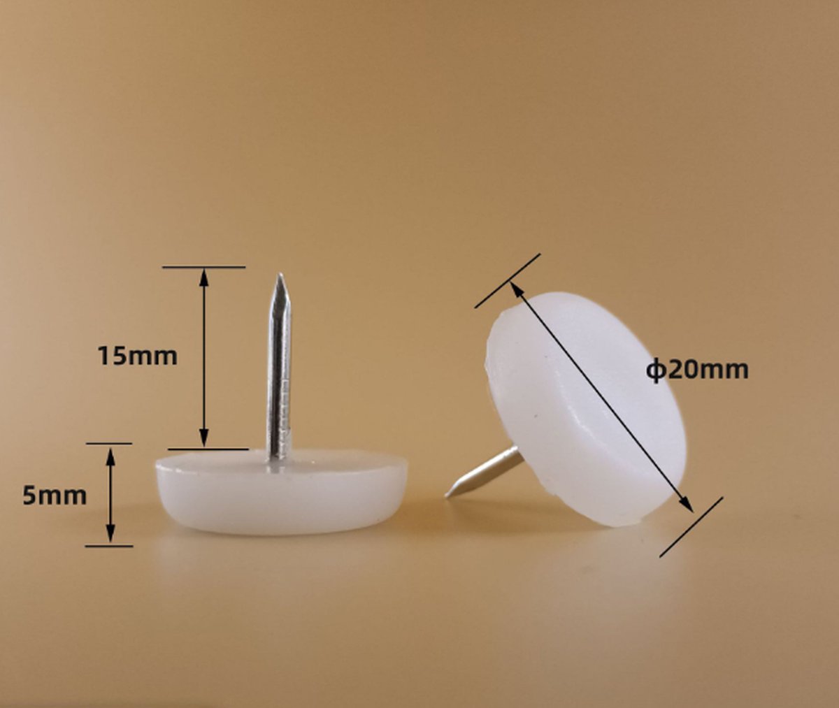 50 pieces - Chair leg protectors - Floor gliders - Floor protector - Chair leg protectors - Furniture gliders - with nail - 20mm - for table chair legs - white - plastic - Round - Floor and furniture protection - Chair parts - Anti-scratch