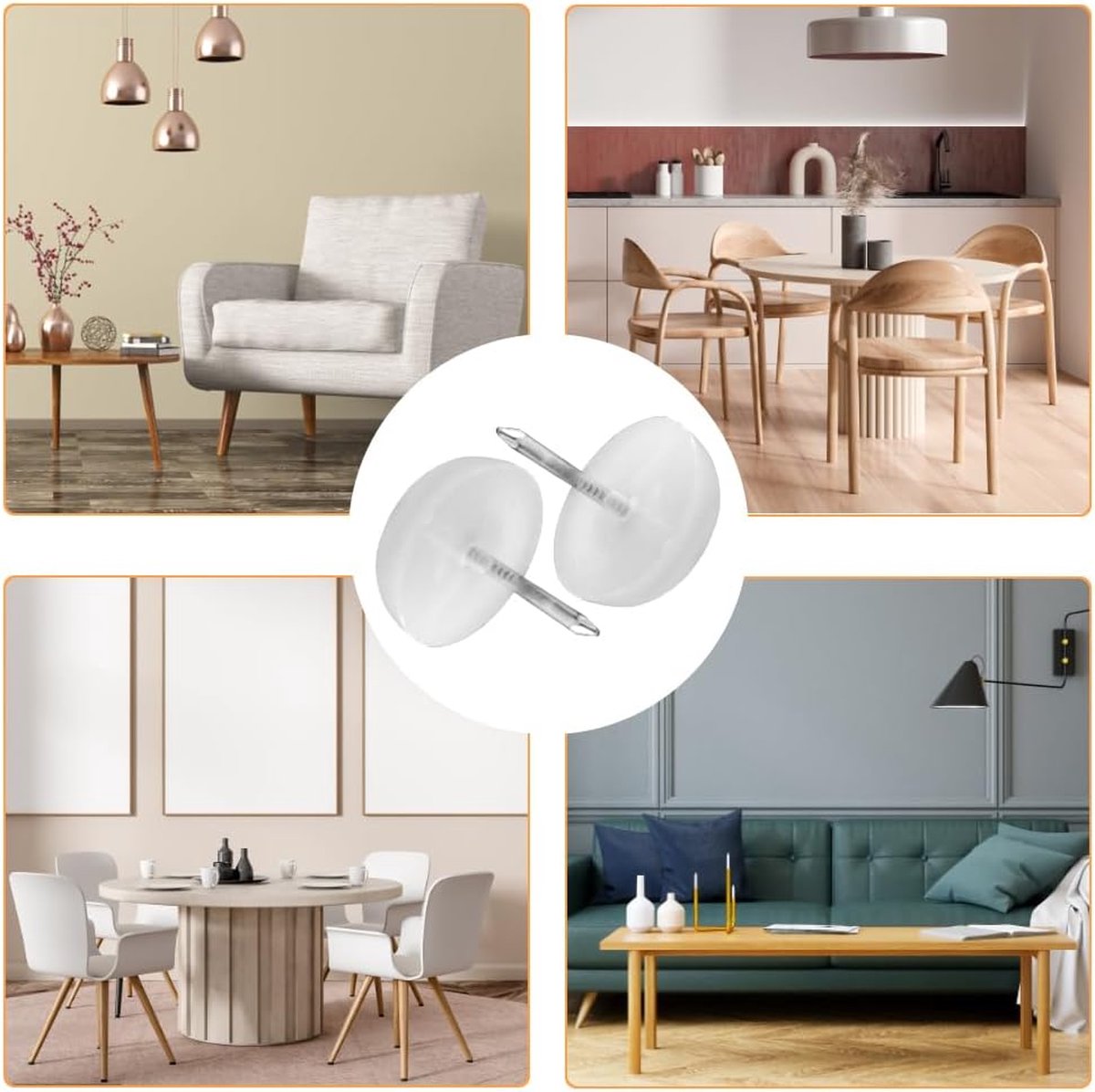 50 pieces - Chair leg protectors - Floor gliders - Floor protector - Chair leg protectors - Furniture gliders - with nail - 20mm - for table chair legs - white - plastic - Round - Floor and furniture protection - Chair parts - Anti-scratch