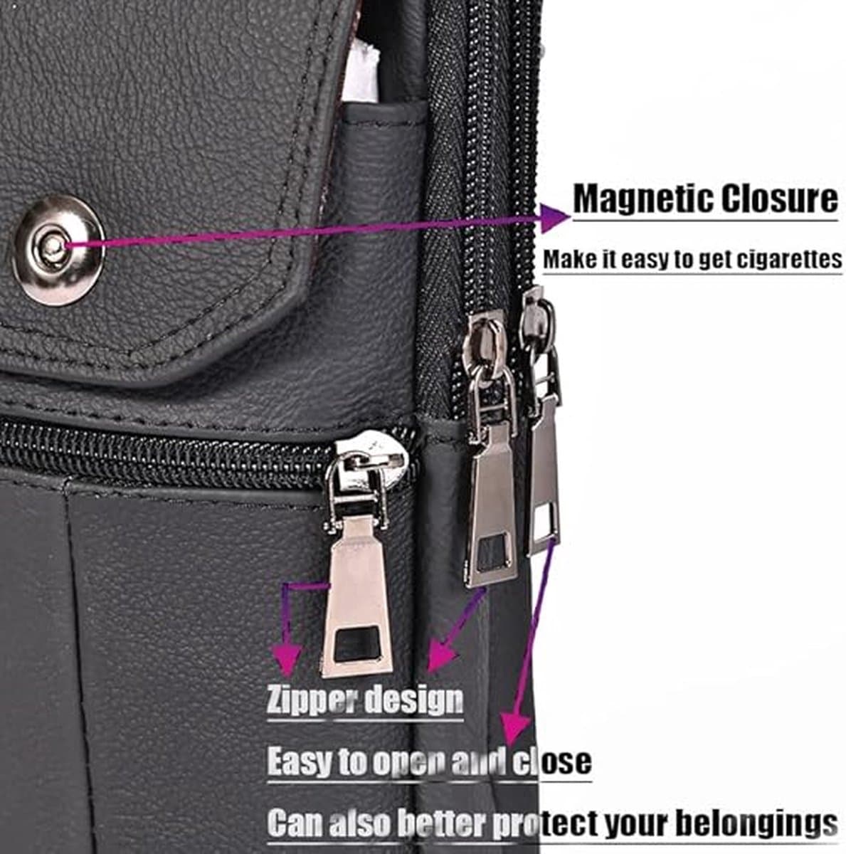Belt Bag with Shoulder Strap Leather Men's Belt Pouch Neck Bag Cell Phone Pouch 19x10x4cm