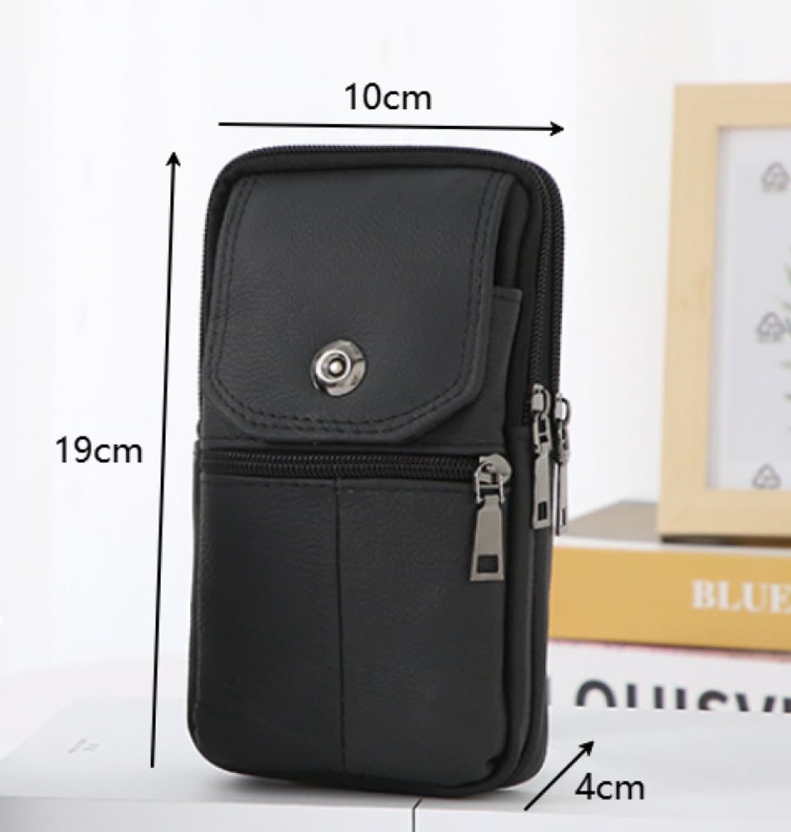 Belt Bag with Shoulder Strap Leather Men's Belt Pouch Neck Bag Cell Phone Pouch 19x10x4cm