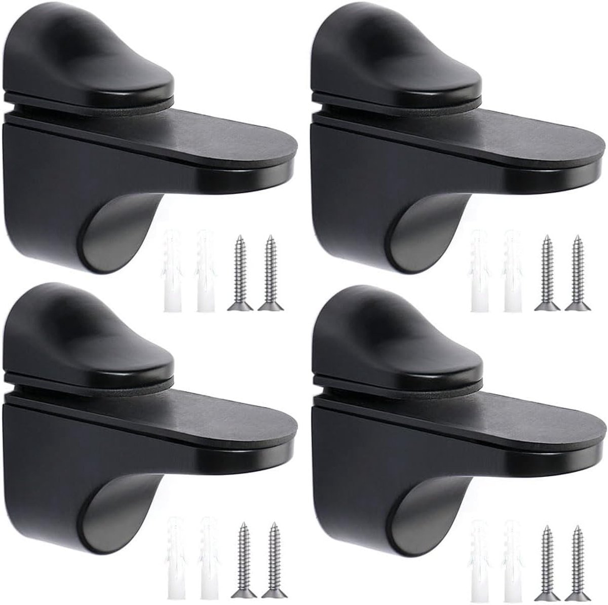 Glass Clamp - 4 Pieces - Glass Shelf Brackets - Zinc Alloy - Glass Shelf Brackets - Adjustable - Duckbill Glass Clamp - Glass Shelf Support Bracket - Clamp Holder Wall Mount - For 3mm-18mm Thick Glass and Wood Shelves - 5.6cm - Black