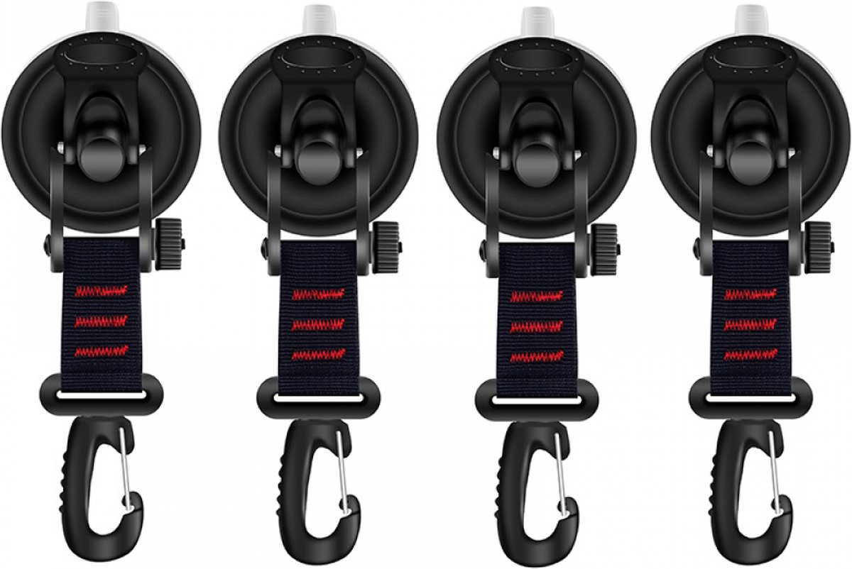 4 pieces - hooks - with suction cup - Powerful Suction Cup Anchor - ABS - Black - Multifunctional - large suction cup - without drilling - for camper, house tent, car awnings, canopies and car cover