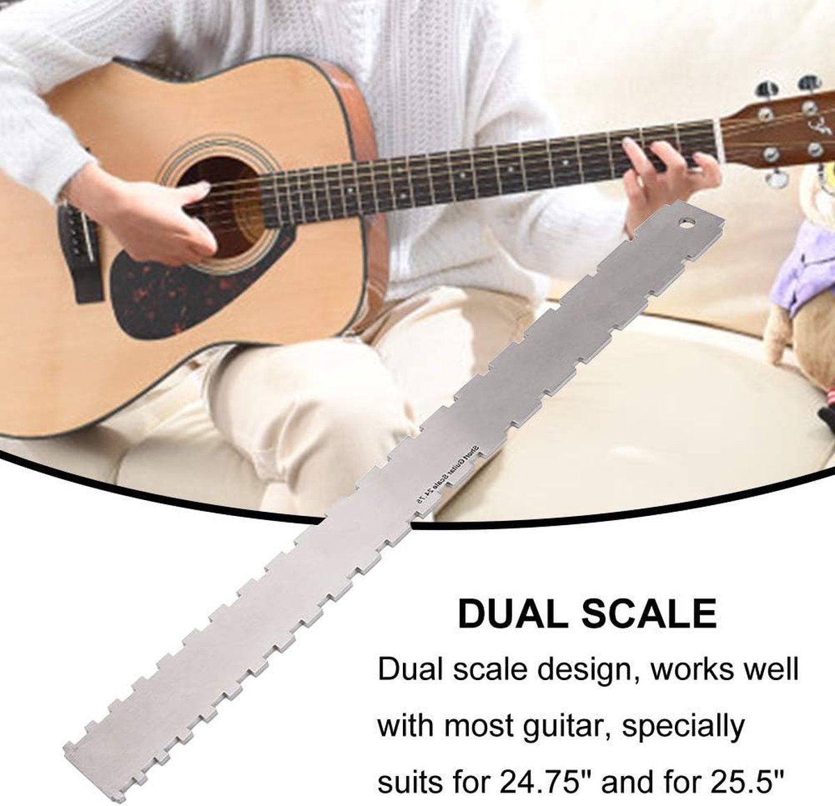 Guitar Neck Notched Straight Edge Luthiers Tool, Notched Fretboard Straight Edge Luthiers Measuring Tool for Guitars Neck Leveling Ruler - Double Teeth - 420*37*2.5mm - For 62-65cm Guitar Frets