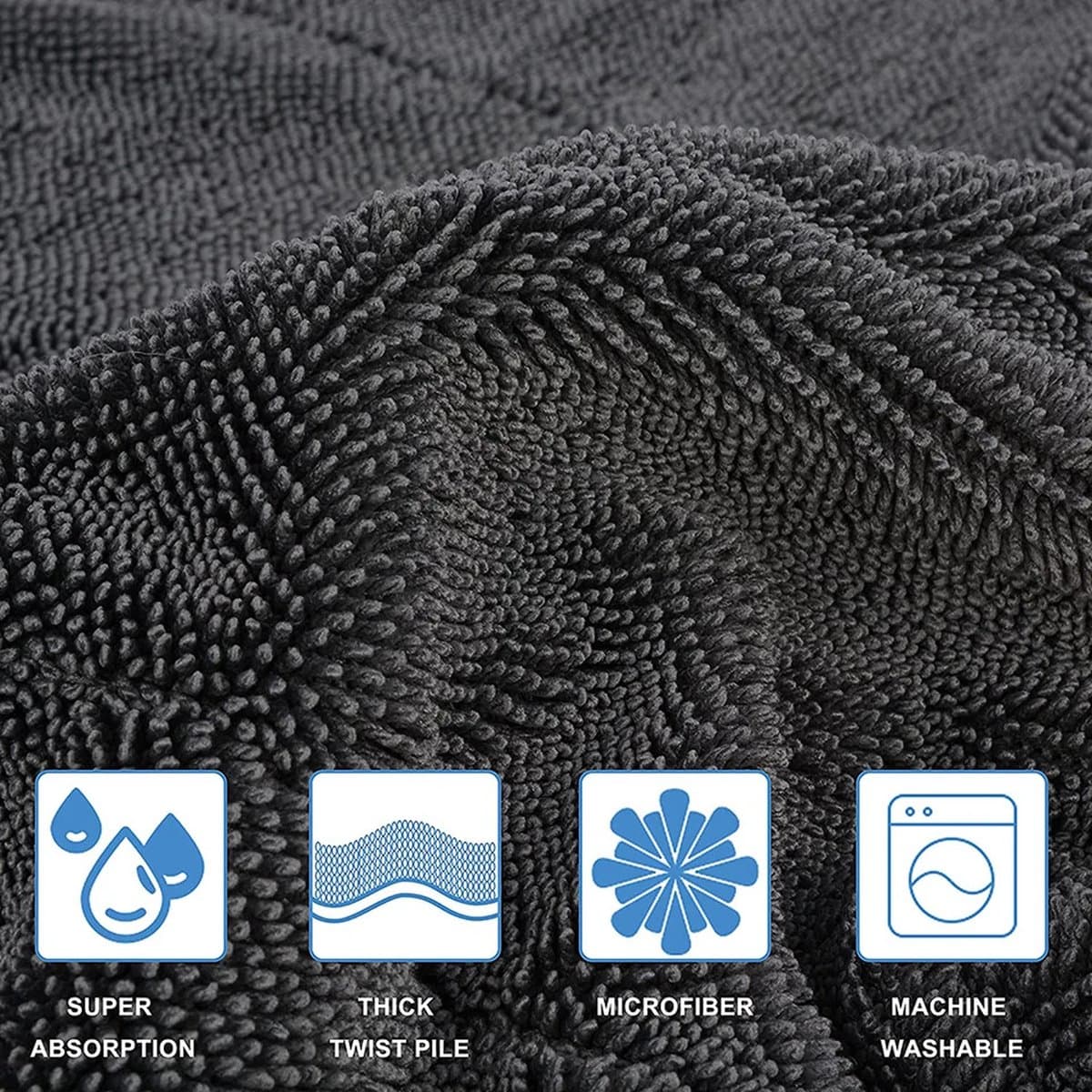 Microfiber Cloth Drying Towel 40x40 cm Gray Absorbent 600 g/m² 2 Piece for Shower Bathroom and Car Washing