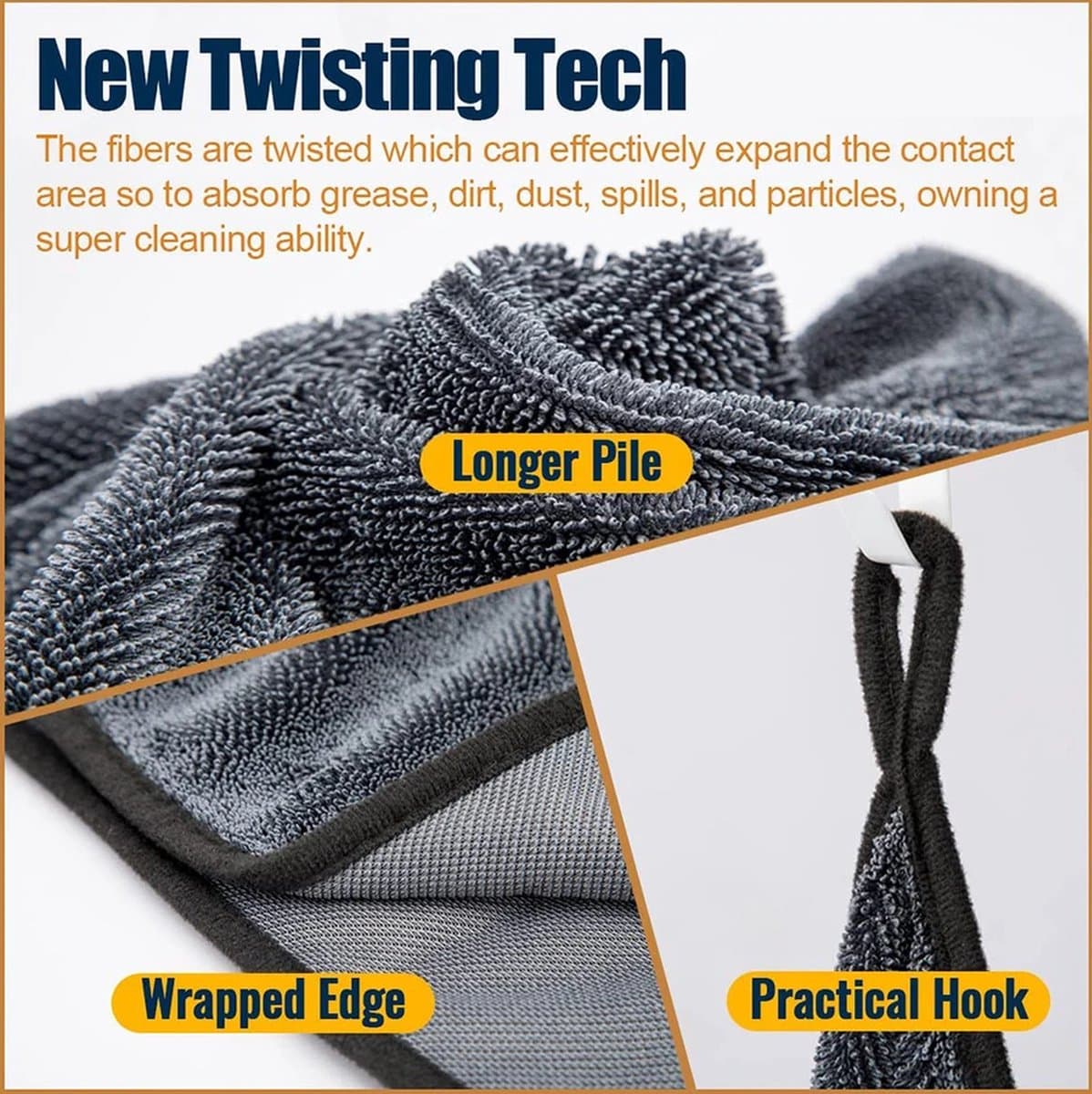 Microfiber Cloth Drying Towel 40x40 cm Gray Absorbent 600 g/m² 2 Piece for Shower Bathroom and Car Washing