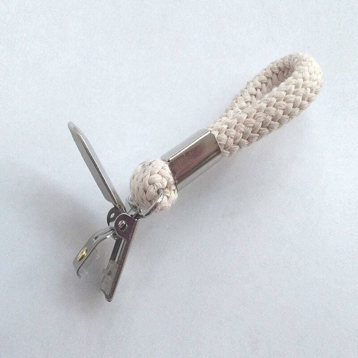 Towel hooks - 10 pieces - Tea towel hooks - Towel clips - Iron and cotton rope - beige and silver - 2.3x11.5cm - for hanging tea towels, beach towels, bath towels