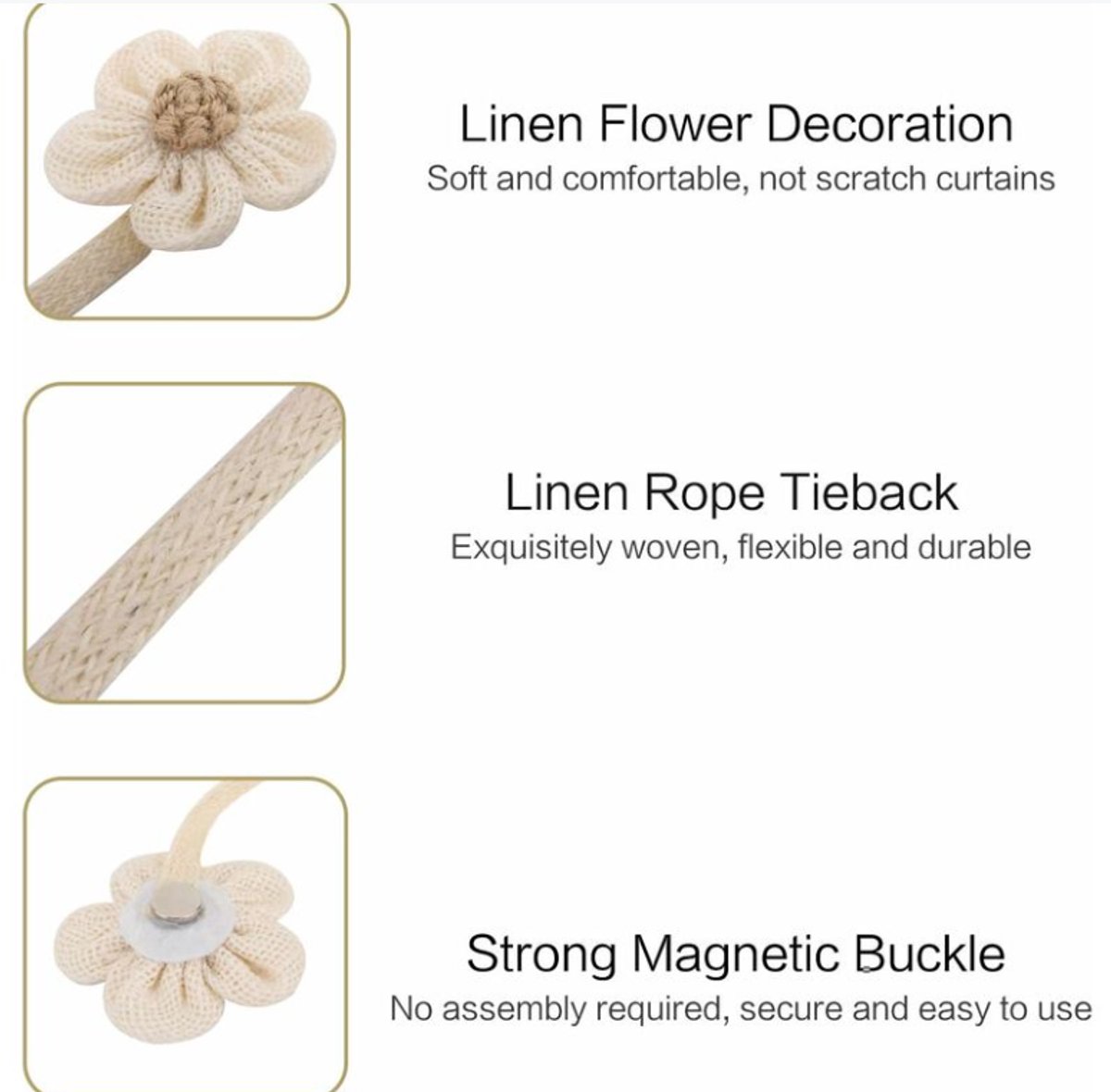 Curtain Holder - 2 Pieces - Curtain Tie Back - Curtain Tie Rope - Magnetic Curtain Cord - Beige - 40 cm