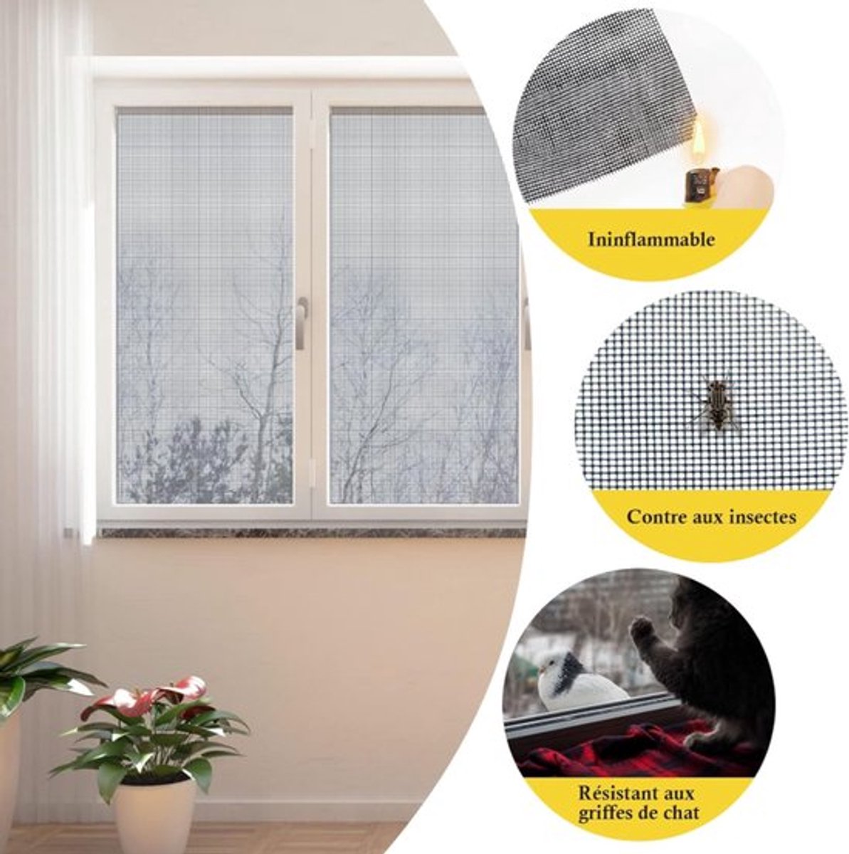 piece - Window screen 120 x 250 cm - Black - Mesh - Universal Window Screen - Custom-made screen mesh - Make your own screen - Anti-mosquito - Insect screen - Door screen