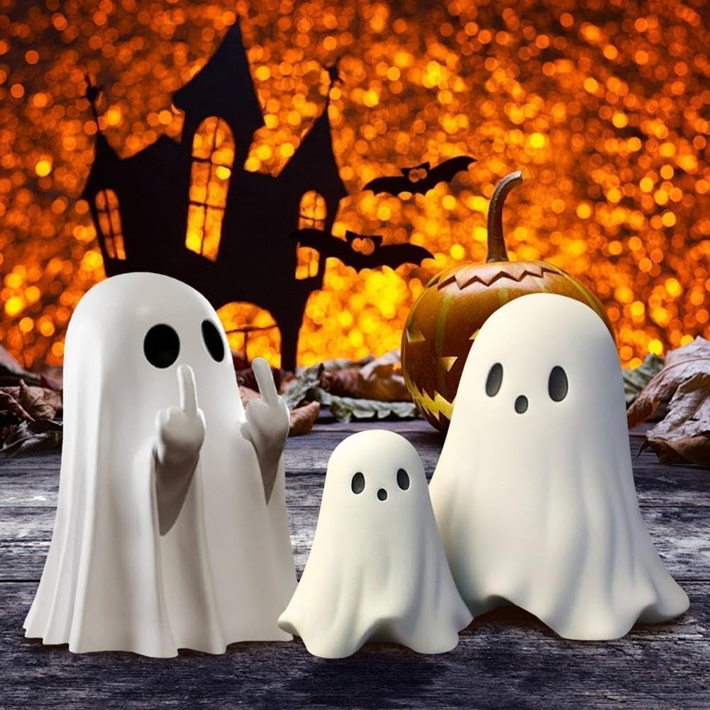 Funny Cheeky Halloween Ghost with Middle Finger Resin Statue Ornament Scary Sculpture