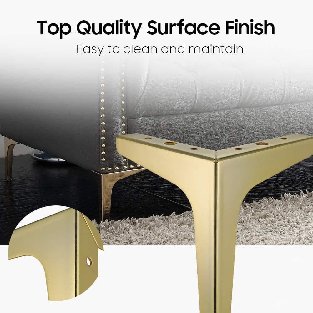 Metal Furniture Legs 4-Pack Black 10 cm Gold for Sofa Cabinet Couch Ottoman Table