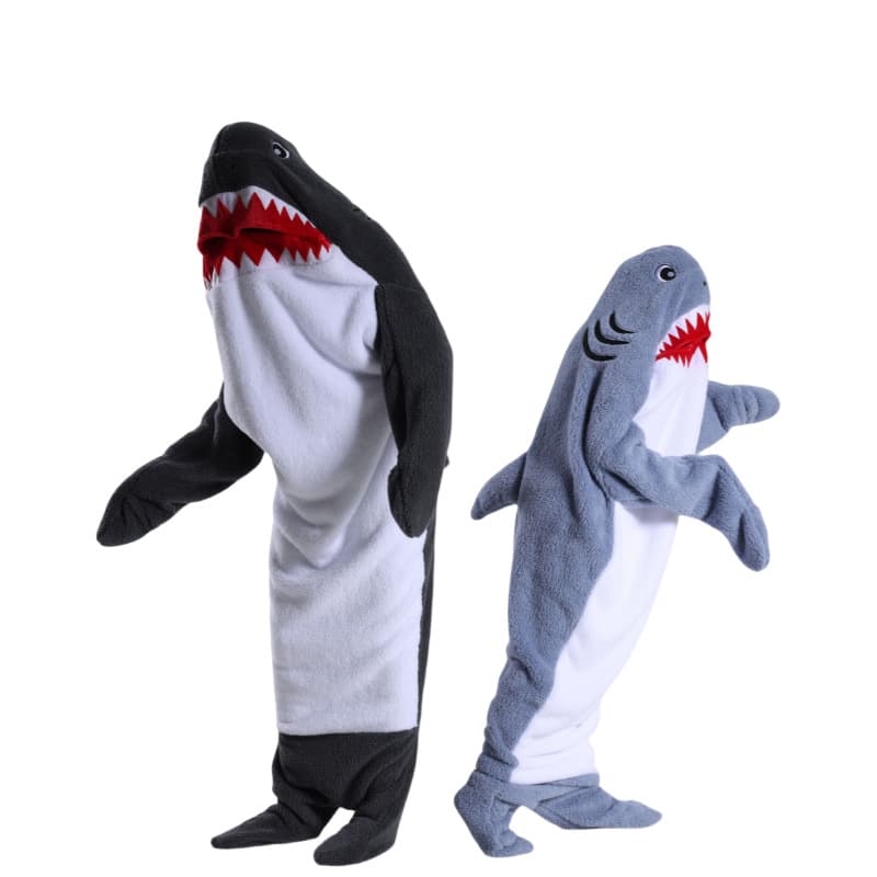 Shark Sleeping Bag Blanket Flannel Jumpsuit 140cm Blue-gray