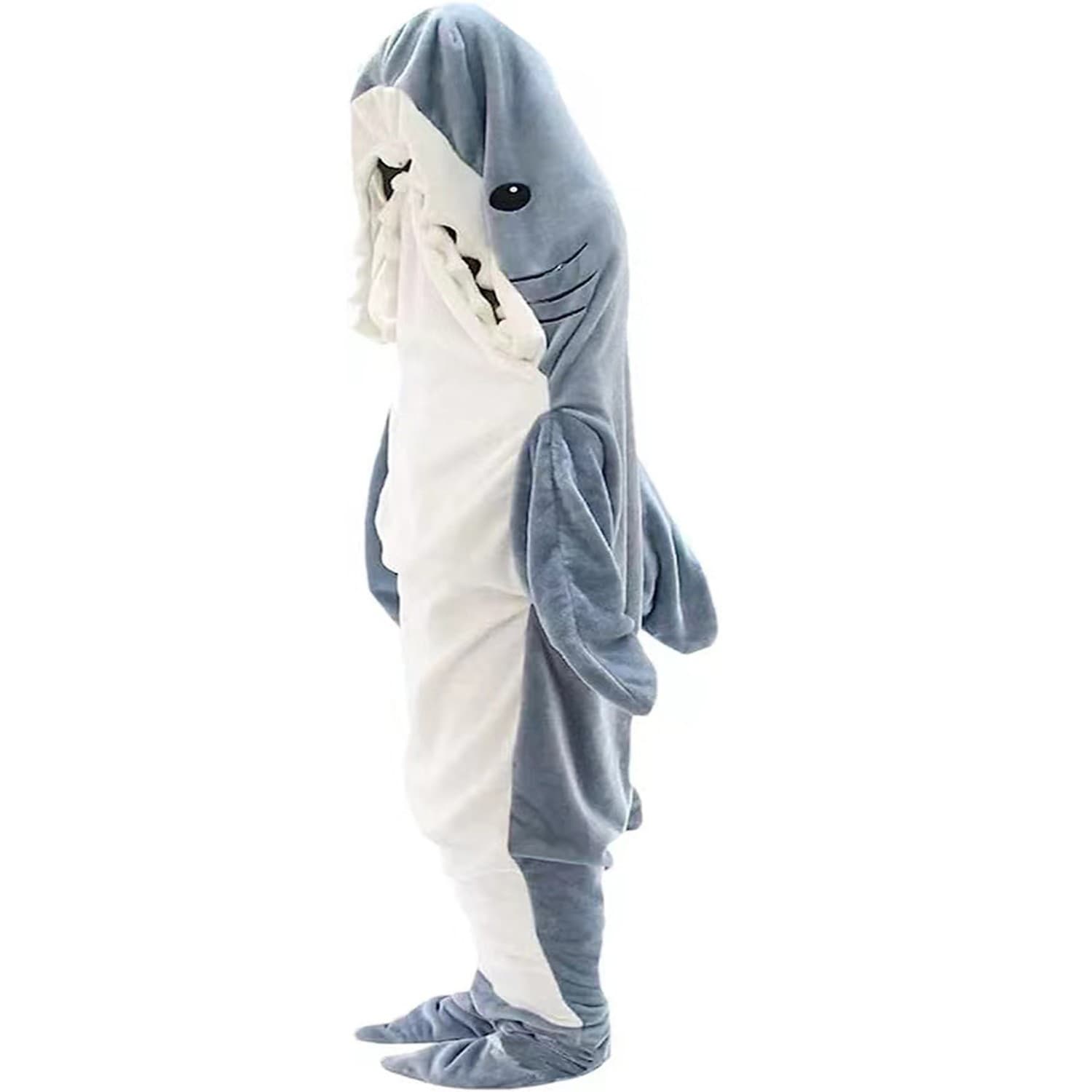 Shark Sleeping Bag Blanket Flannel Jumpsuit 140cm Blue-gray