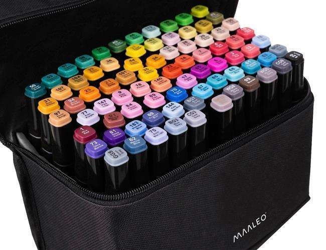 Marker Pens Double-Sided 80-Pack Multicolored with Case
