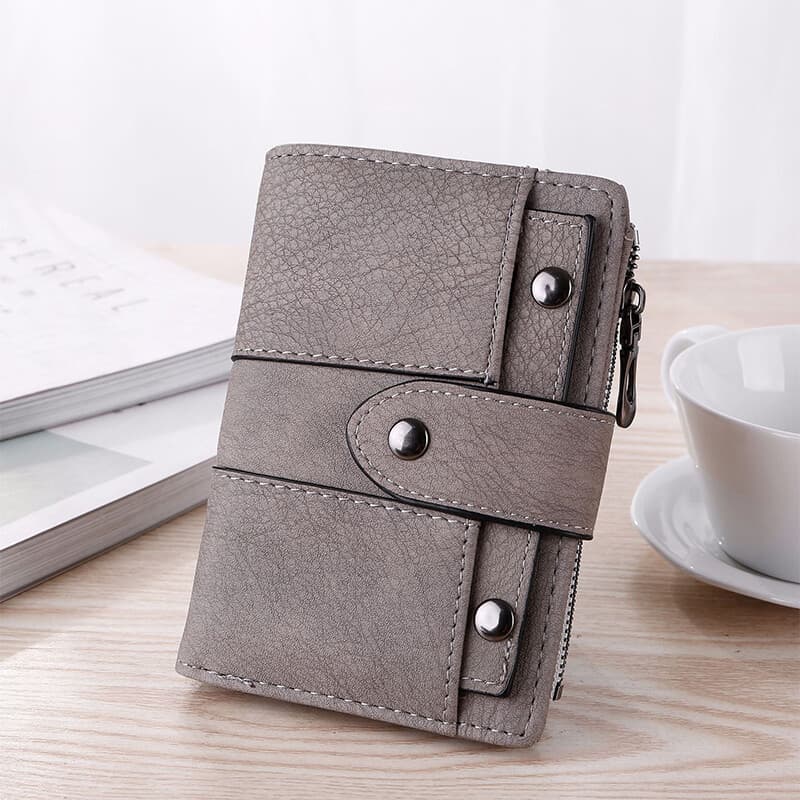 Leather Card Holder Wallet Foldable Small Black
