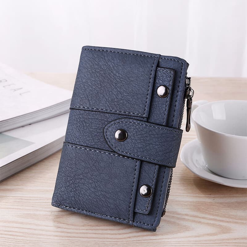 Leather Card Holder Wallet Foldable Small Black