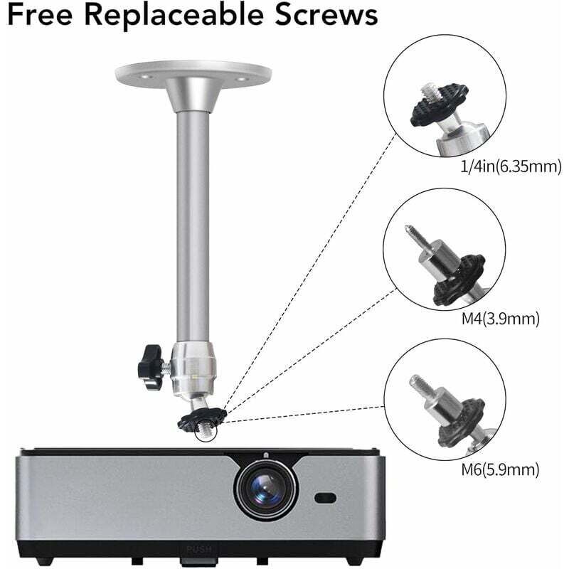 Projector Ceiling Mount for Mini Projector - Compatible with 3kg Load, 360° Rotation, 90° Tilt, Aluminum Ceiling and Wall Mount