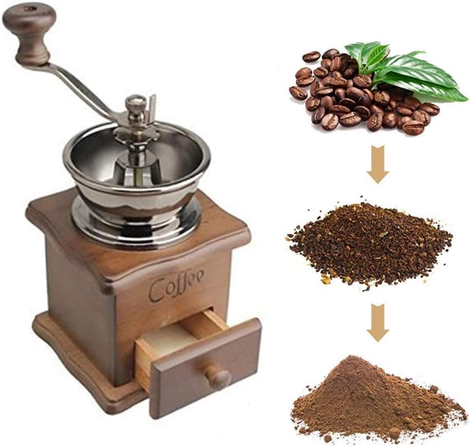 Retro Wooden Coffee Grinder Hand-Cranked Ceramic Burr Compatible with Braun Oral-B Philips