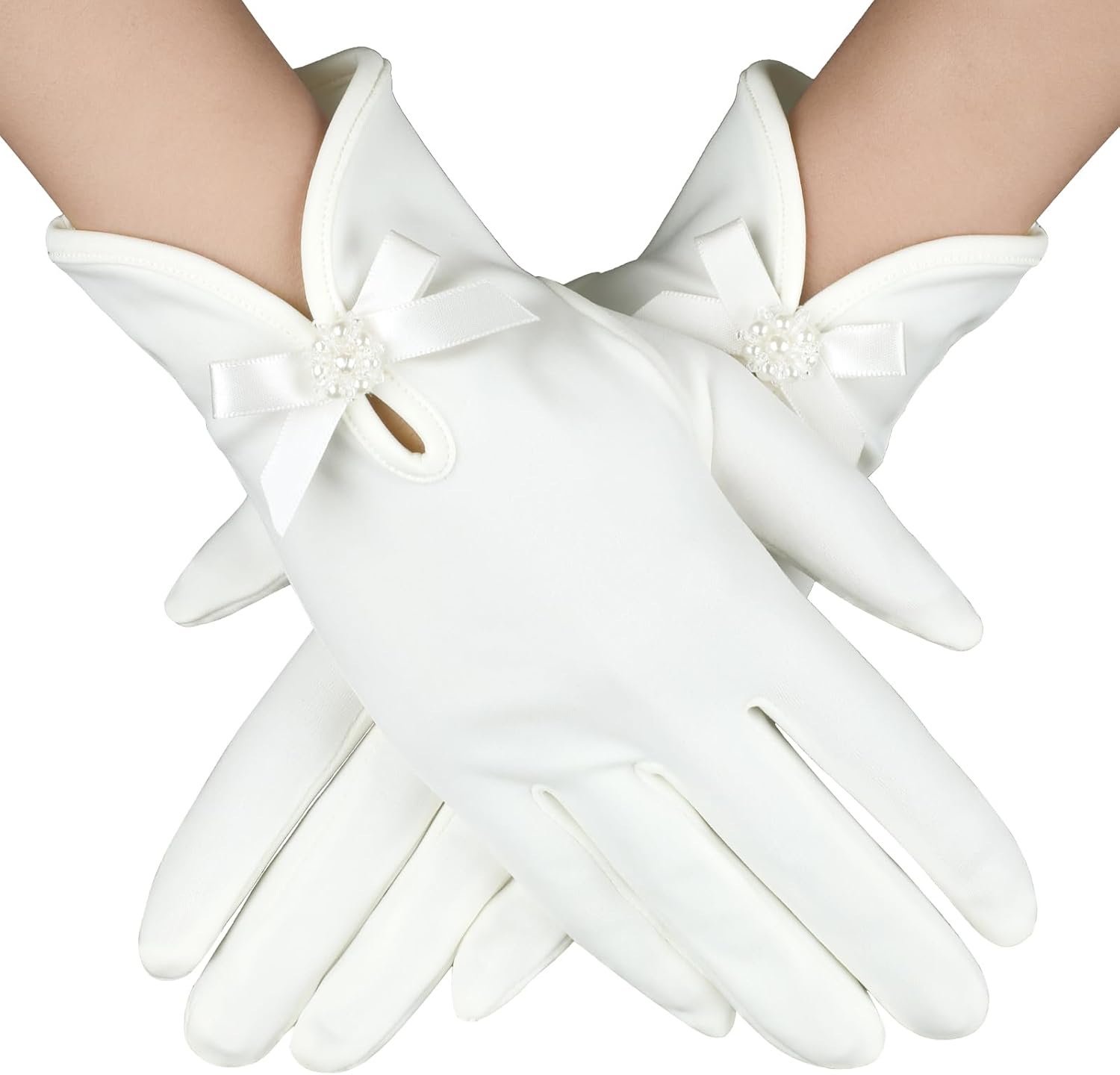 White Gloves Bow Short Satin Gloves Uniform Tuxedo Dress Wedding Bridal Glove 1920s Opera Special Occasion Fashion Accessories