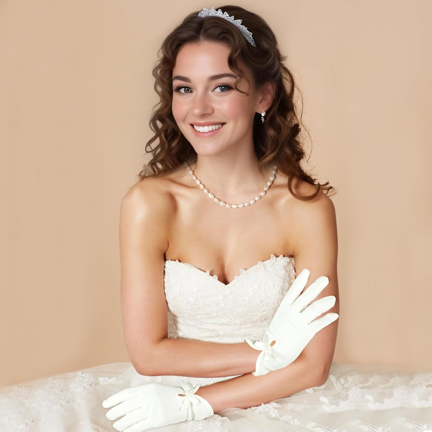 White Gloves Bow Short Satin Gloves Uniform Tuxedo Dress Wedding Bridal Glove 1920s Opera Special Occasion Fashion Accessories