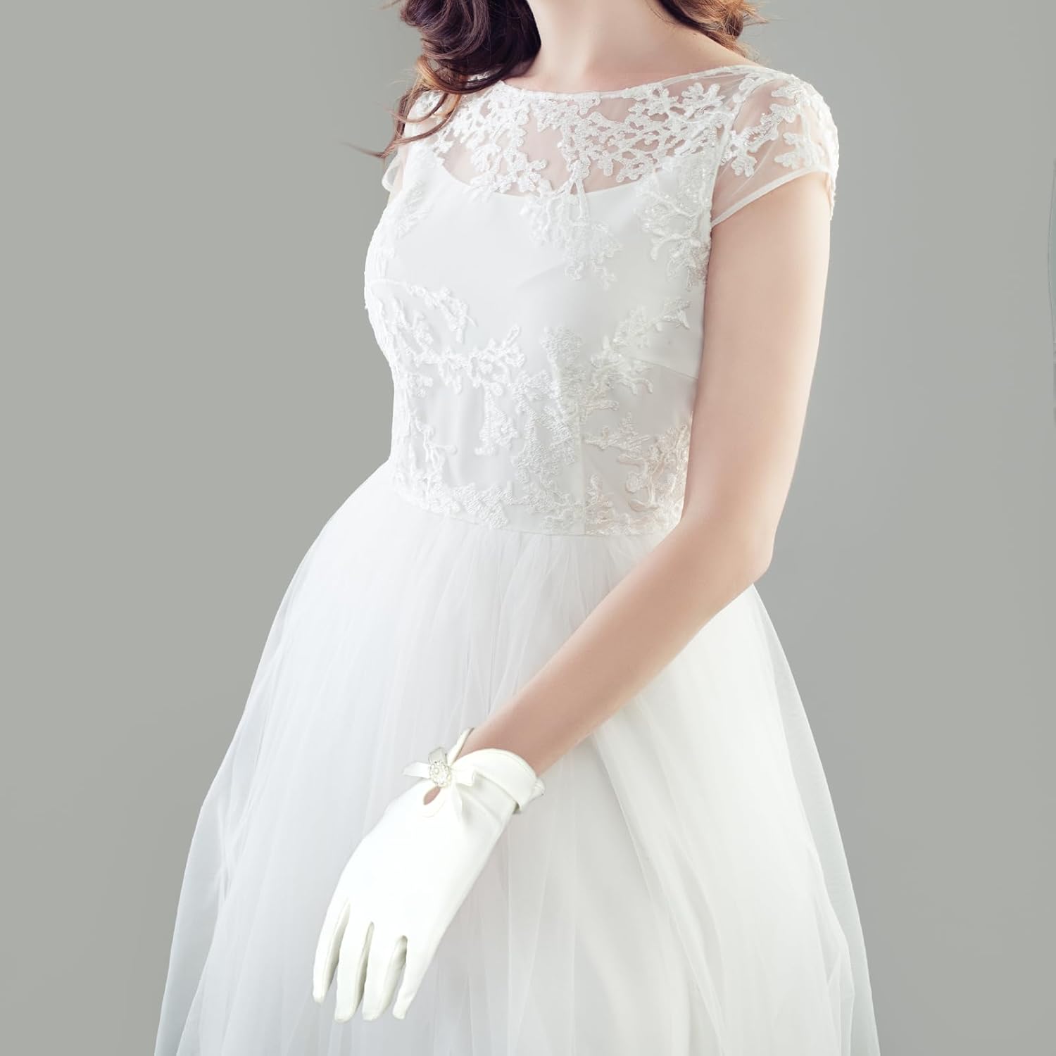 White Gloves Bow Short Satin Gloves Uniform Tuxedo Dress Wedding Bridal Glove 1920s Opera Special Occasion Fashion Accessories