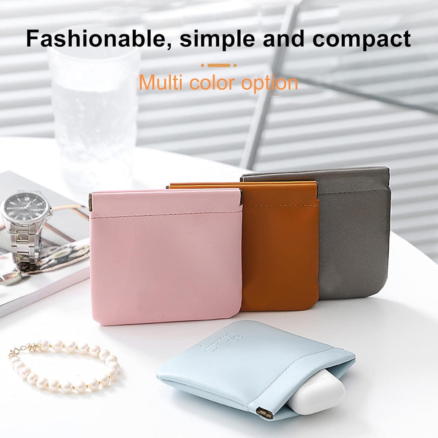5PC Makeup Pouch Lambskin Pocket Cosmetic Bag Mini Travel Storage Waterproof Portable Squeeze Top Self-closing