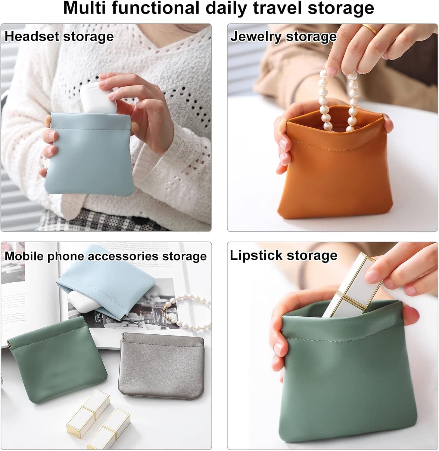 5PC Makeup Pouch Lambskin Pocket Cosmetic Bag Mini Travel Storage Waterproof Portable Squeeze Top Self-closing