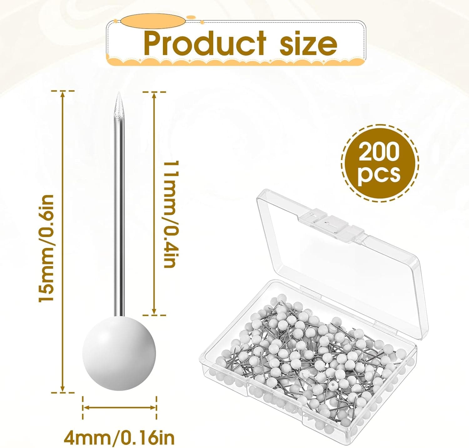 200 Piece Round Head Thumb Tacks Decorative Push Pins for Fabric White