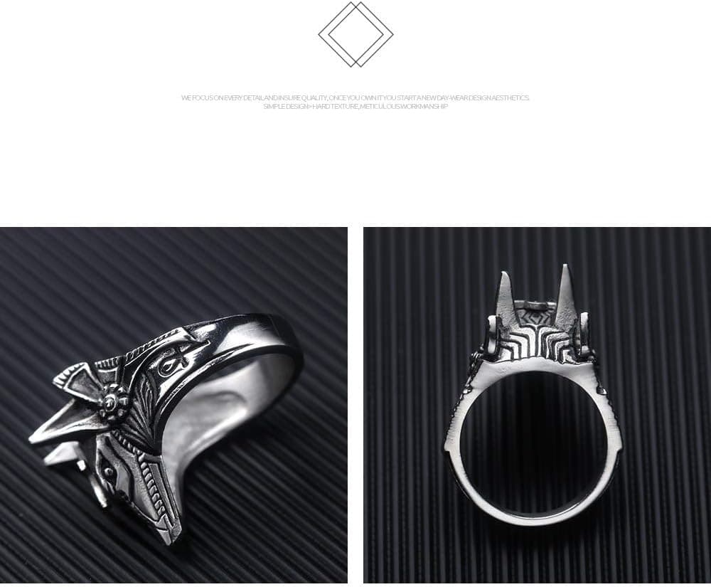 Men's Ring Vintage Gold Plated Egyptian God Anubis Design Stainless Steel Ankh Cross