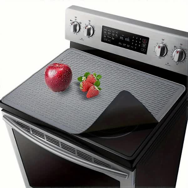 Extra Large Silicone Stove Protector Mat, Heat Resistant Non-Slip Kitchen Dish Mat for Electric Stove in Black
