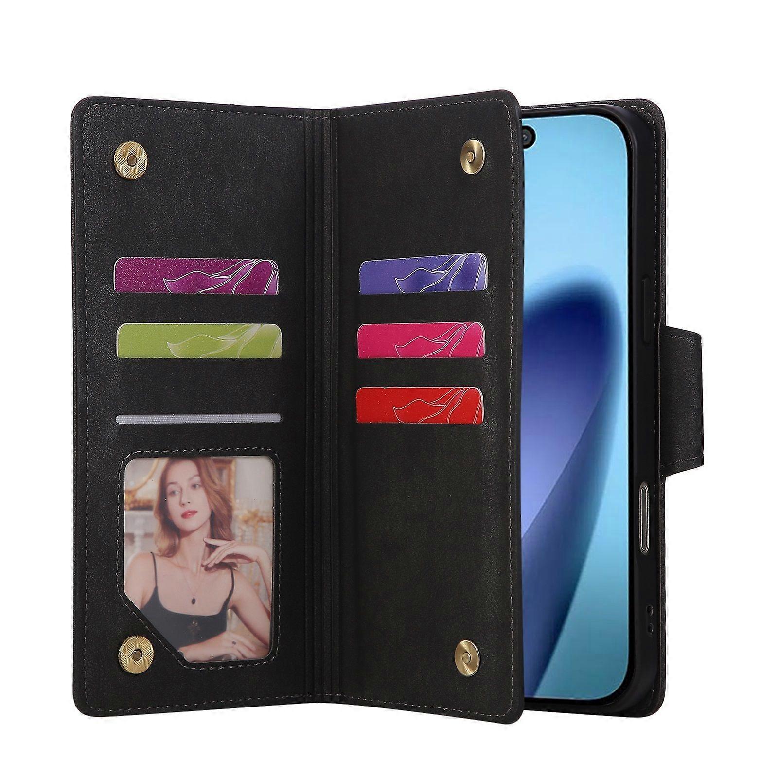 Magnetic Leather Wallet Card Holder Compatible with iPhone 17 Pro Max Black