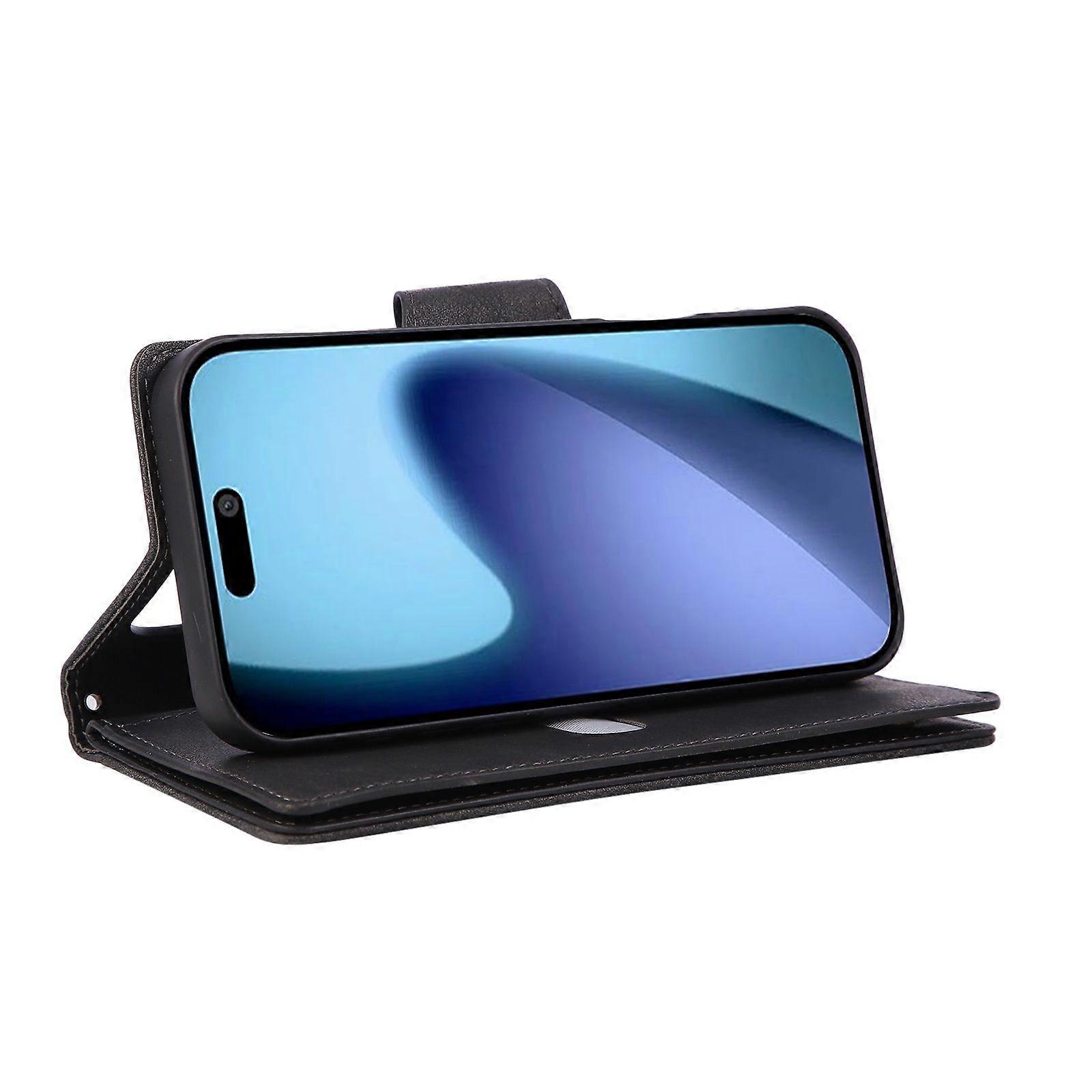 Magnetic Leather Wallet Card Holder Compatible with iPhone 17 Pro Max Black