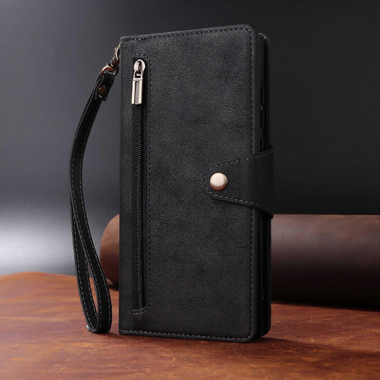 Magnetic Leather Wallet Card Holder Compatible with iPhone 17 Pro Max Black